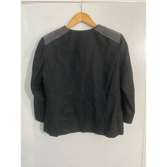 Chico’s linen blazer jacket women’s size M black chain link embellished career - Picture 4 of 4